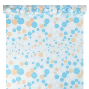 Díszcsomagoló pöttyös mintázatú fólia tekercs [50cm x 10m] fehér/kék/bézs