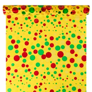 Díszcsomagoló pöttyös mintázatú fólia tekercs [50cm x 10m] citrom/zöld/ciklámen