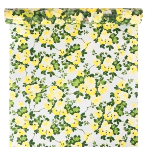 Díszcsomagoló virág mintázatú fólia tekercs [50cm x 10m] fehér/citrom/zöld
